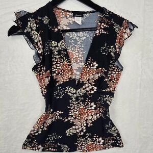 Vintage Y2k Sleeveless Top Tank Floral Vneck Ruffle Size Medium